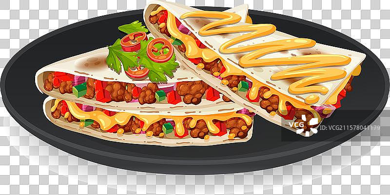 奶酪墨西哥卷饼配新鲜配料放在盘子里图片素材