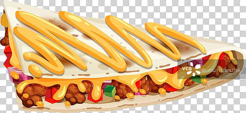 奶酪馅饼卷饼，配以丰富多彩的食材图片素材