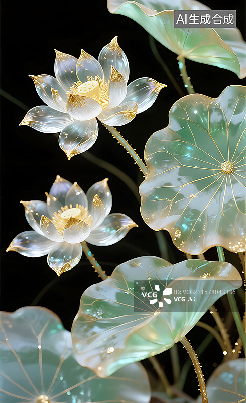 【AI数字艺术】绢笔荷花插画壁纸图片素材