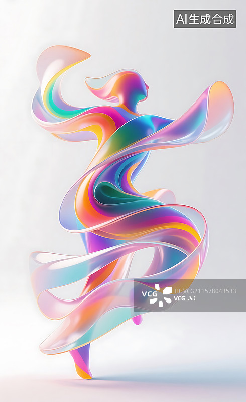 【AI数字艺术】抽象多彩动态的舞者立体图形图片素材