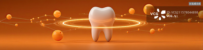 【AI数字艺术】未来派3D牙科被激光束照亮的牙齿与漂浮球体牙科技术医疗创新现代牙科儿童牙科抽象商业背景图片素材
