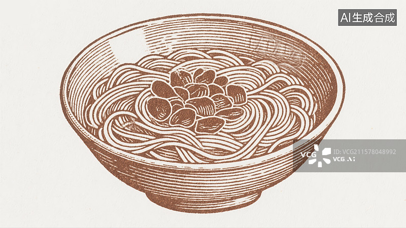 【AI数字艺术】重庆小面雕刻版画插画设计创意抽象商业背景激光蚀刻面碗线条印刷技术与现代科技地方老地道美食创新烹饪图片素材