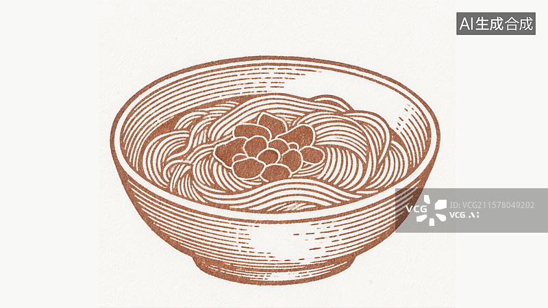 【AI数字艺术】重庆小面雕刻版画插画设计创意抽象商业背景激光蚀刻面碗线条印刷技术与现代科技地方老地道美食创新烹饪图片素材
