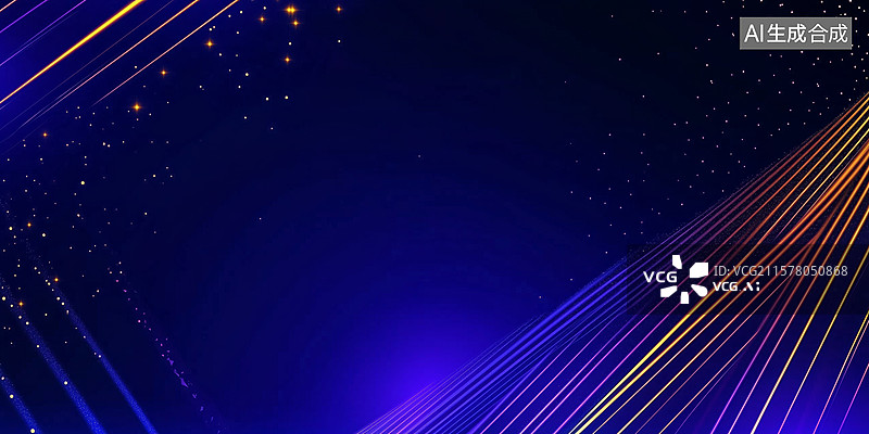 【AI数字艺术】蓝色背景上的金色线条与星光图片素材