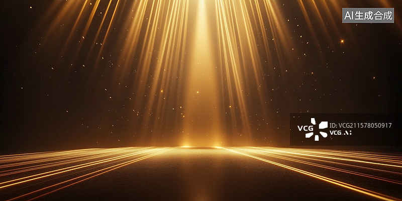 【AI数字艺术】金色光芒照射的舞台背景图片素材