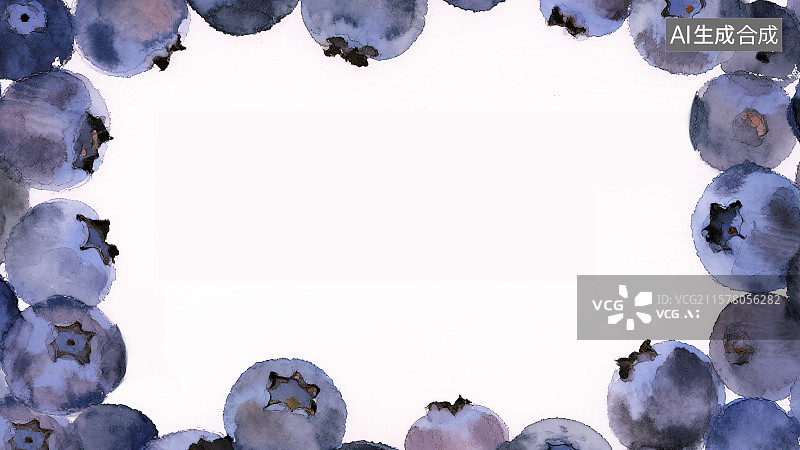 【AI数字艺术】复古中国风水墨画环绕背景，蓝莓新鲜水果农副产品丰收采摘补充维生素新国风中国画没骨画装饰画包装印花图案图片素材