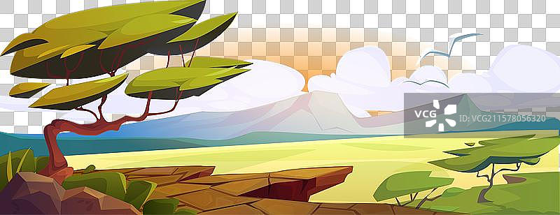 非洲草原的风景，草地和树木相伴图片素材