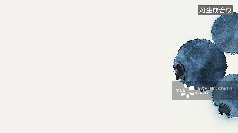 【AI数字艺术】复古中国风水墨画居右背景，蓝莓新鲜水果农副产品丰收采摘新国风中国画工笔画没骨画装饰画包装印花图案花边图片素材