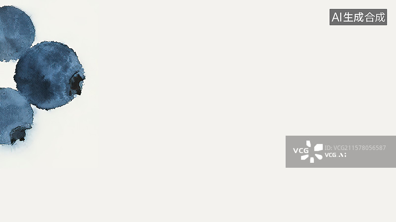 【AI数字艺术】复古中国风水墨画左上背景，蓝莓新鲜水果农副产品丰收采摘新国风中国画工笔画没骨画装饰画包装印花图案花边图片素材