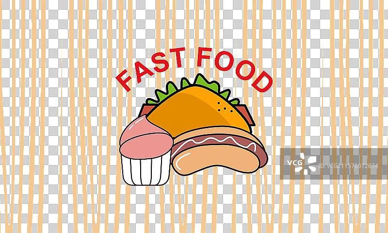 木质背景上的快餐食品图片素材