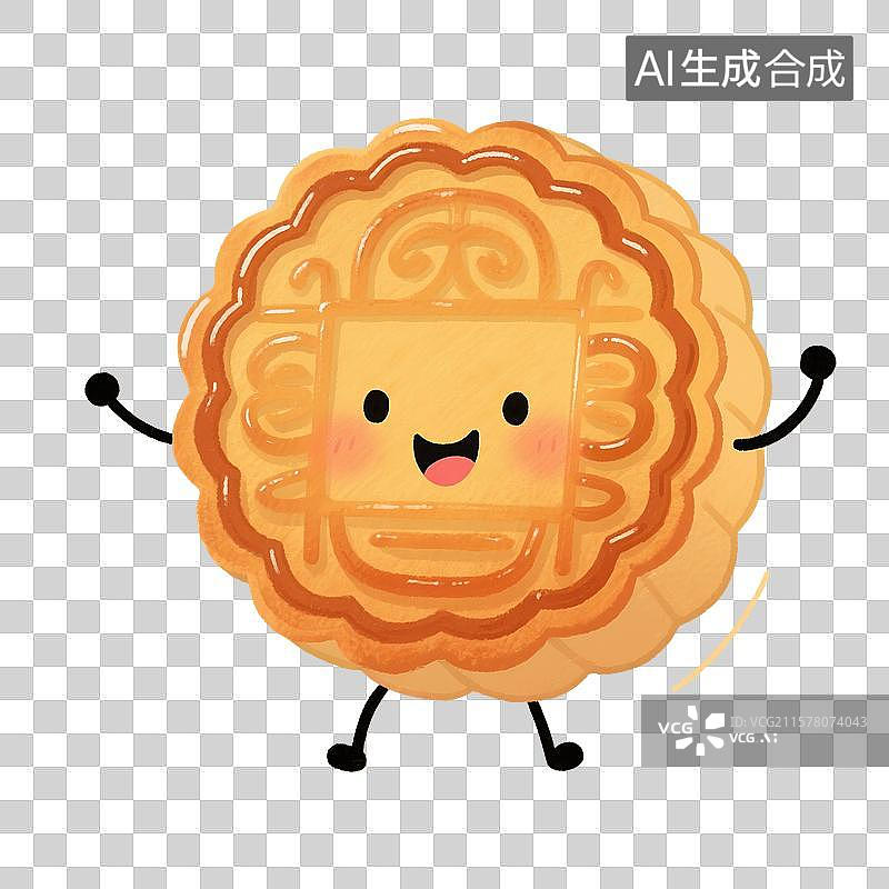【AI数字艺术】中国风手绘插画，卡通月饼，拟人月饼，可爱的中秋节免抠元素图片素材