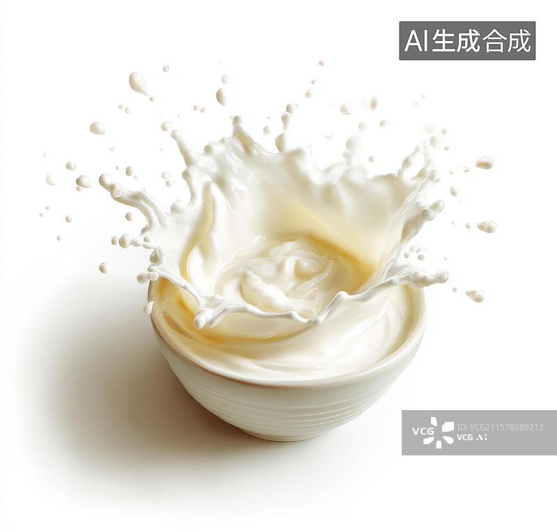 【AI数字艺术】碗中牛奶飞溅，美味的乳制品图片素材