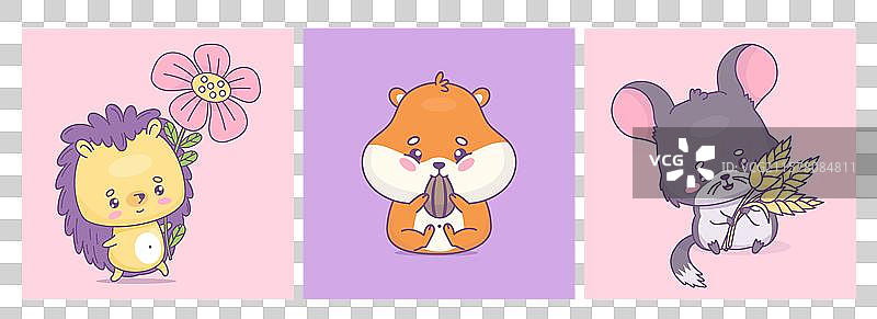 可爱的卡通啮齿动物系列，搞笑的仓鼠与种子图片素材