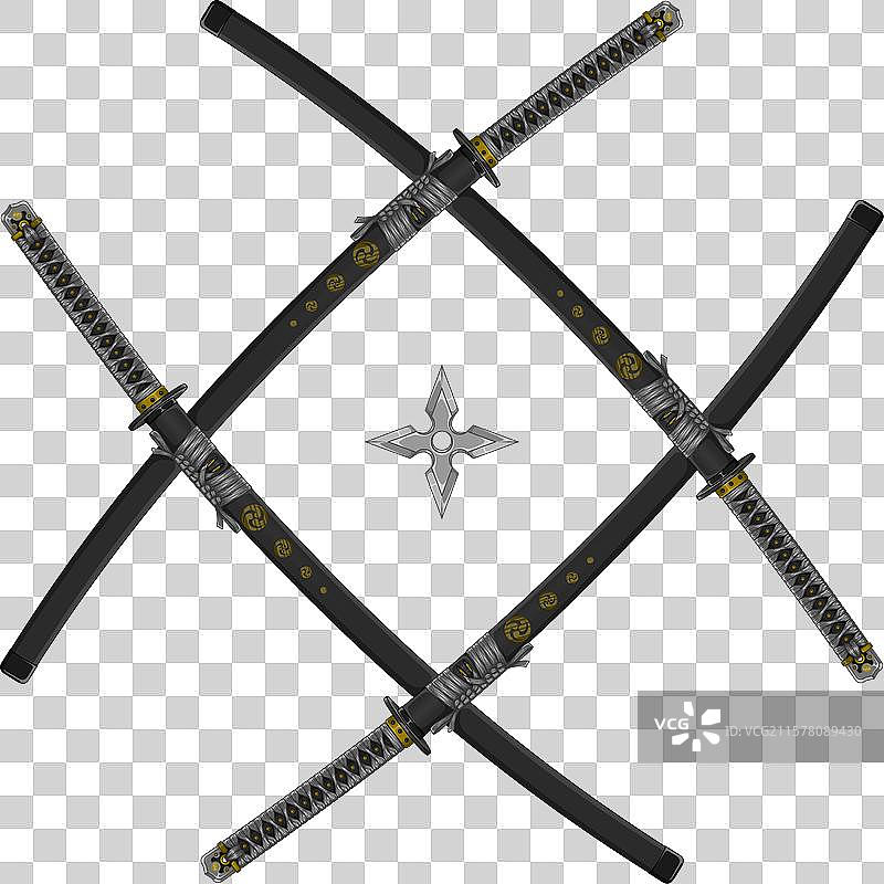 katanas crossed with shuriken weapons from japan图片素材