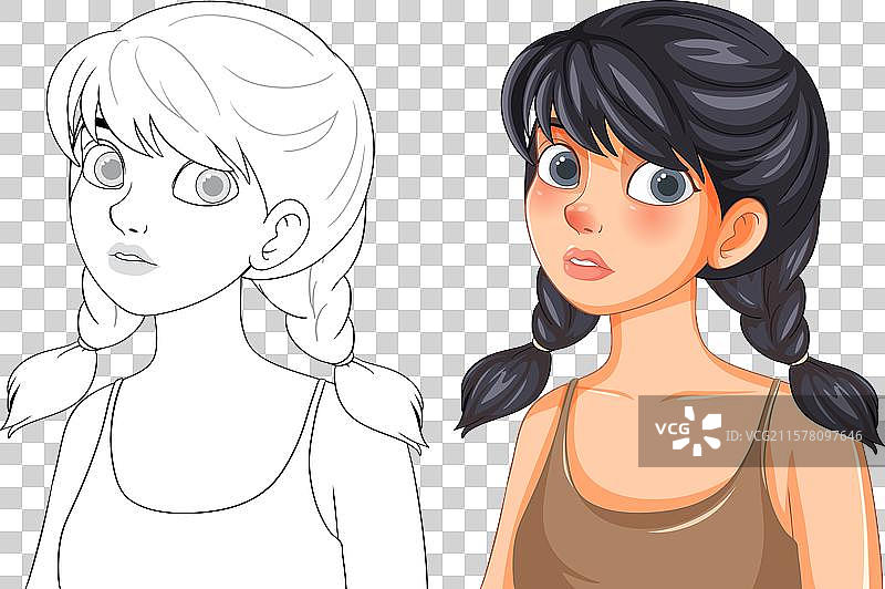 一个扎着辫子的女孩图片素材