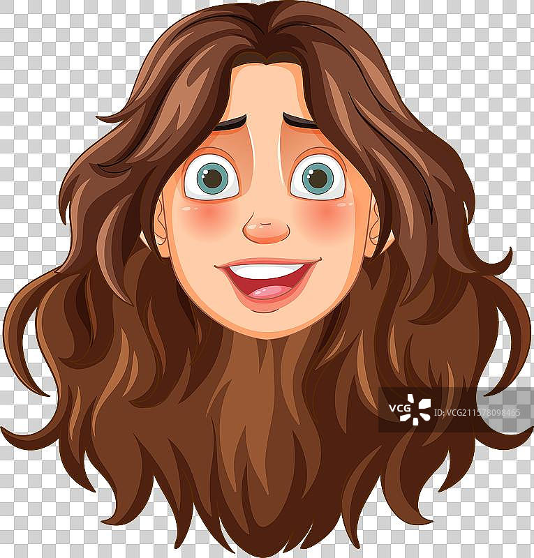 微笑的长发波浪卷棕发女性图片素材