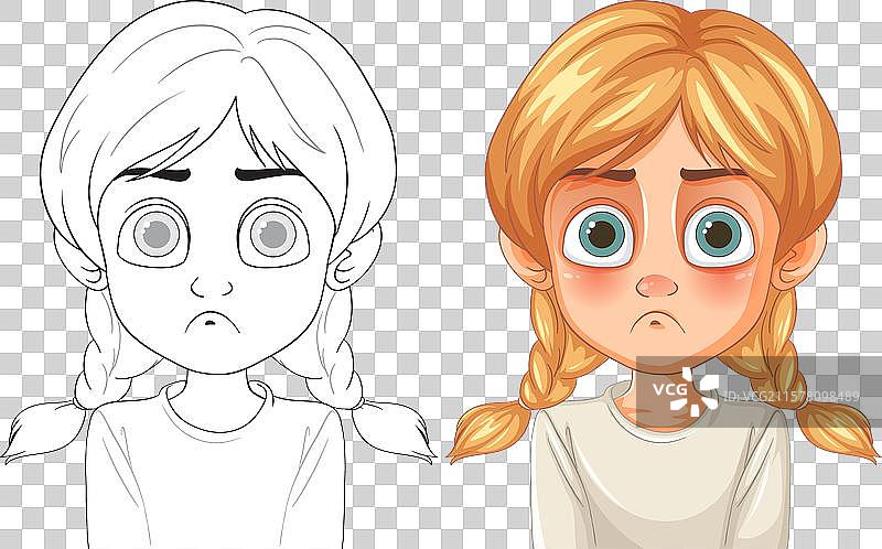 一个扎着辫子的伤心女孩图片素材