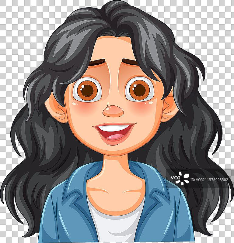 快乐的黑色波浪卷发女性图片素材