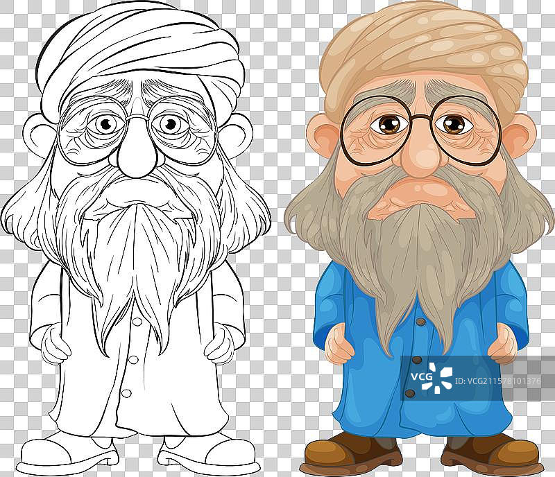 戴眼镜和头巾的卡通老年人图片素材