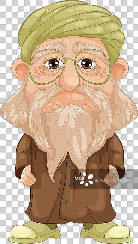 戴眼镜和绿色头巾的老人图片素材