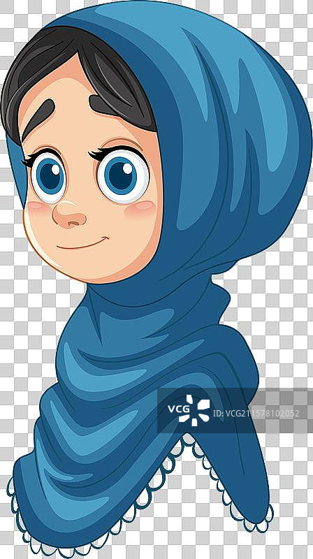 可爱的女孩戴着蓝色头巾图片素材