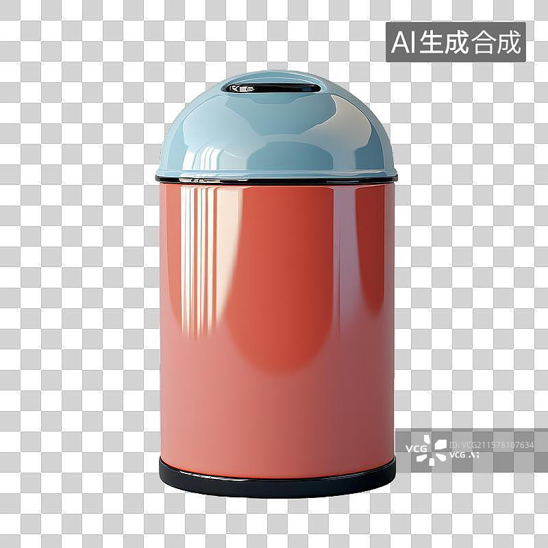 【AI数字艺术】红色金属垃圾桶，顶部浅蓝色盖子图片素材