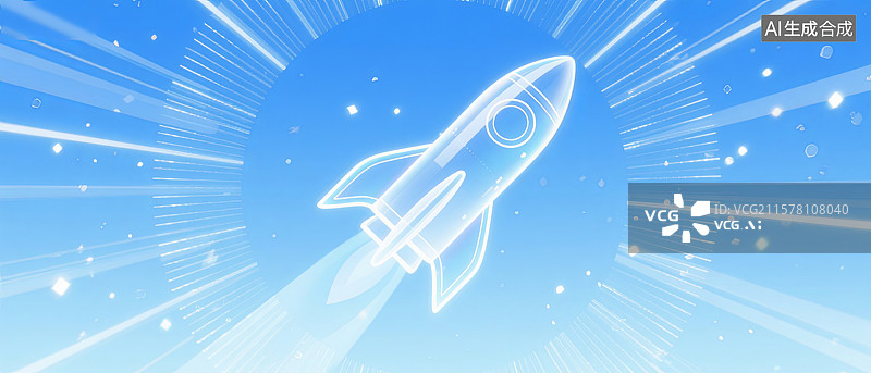 【AI数字艺术】蓝色背景中的白色火箭图片素材