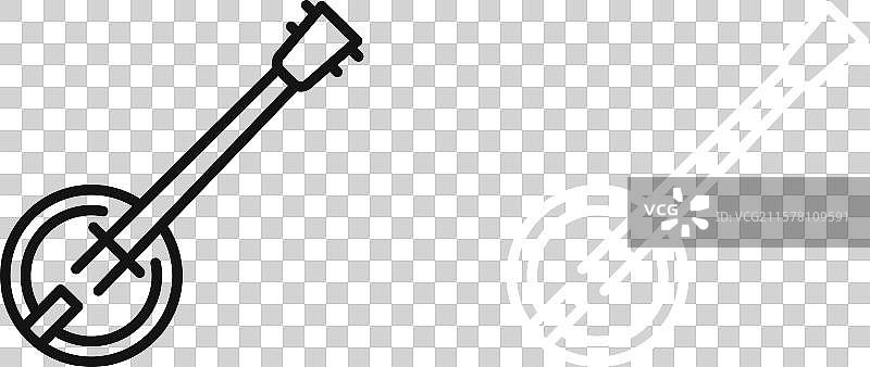 黑白轮廓的班卓琴图标集图片素材