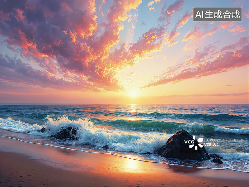 【AI数字艺术】海边日落美景图片素材