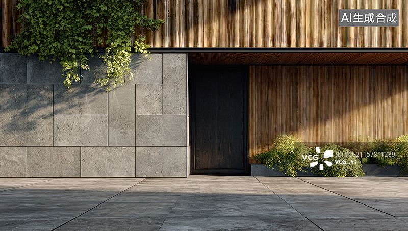 【AI数字艺术】现代木质房屋外观设计图片素材