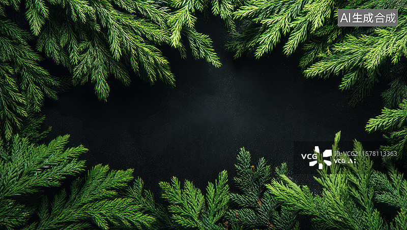 【AI数字艺术】绿色松枝框架图片素材