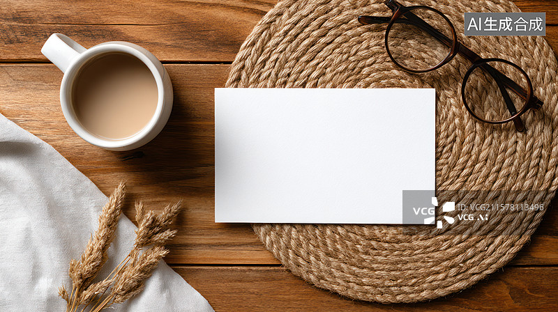 【AI数字艺术】空白卡片和咖啡的摆拍图片素材