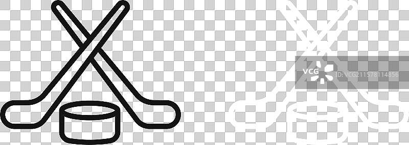 黑白轮廓的冰球棒图标集图片素材