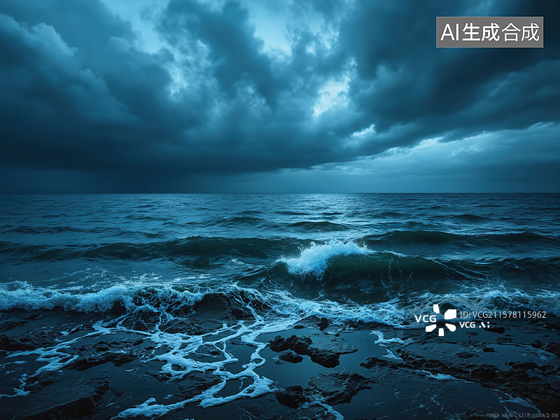 【AI数字艺术】海洋风暴之夜图片素材