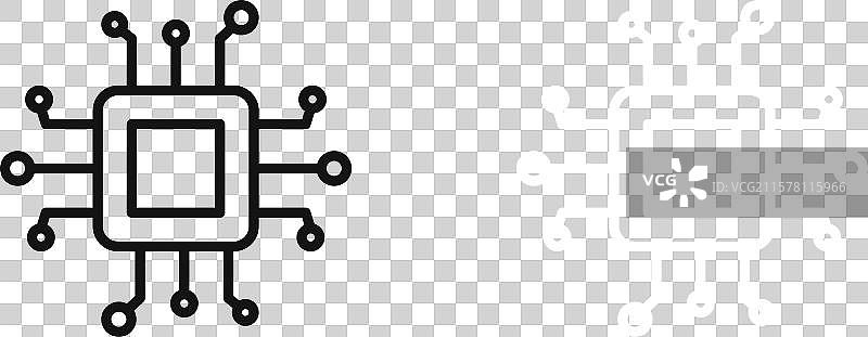 黑白轮廓的微芯片图标集图片素材