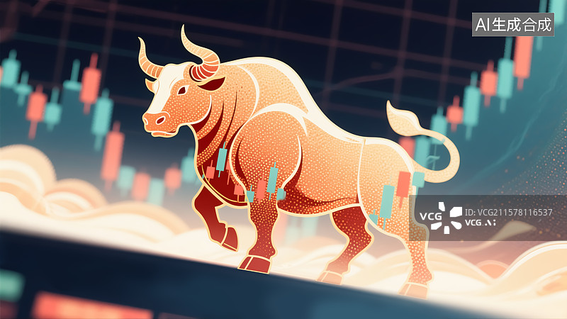 【AI数字艺术】牛市金融概念插画图片素材