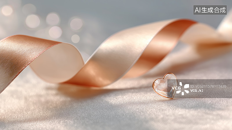 【AI数字艺术】情人节主题背景——丝带与心形钻石图片素材