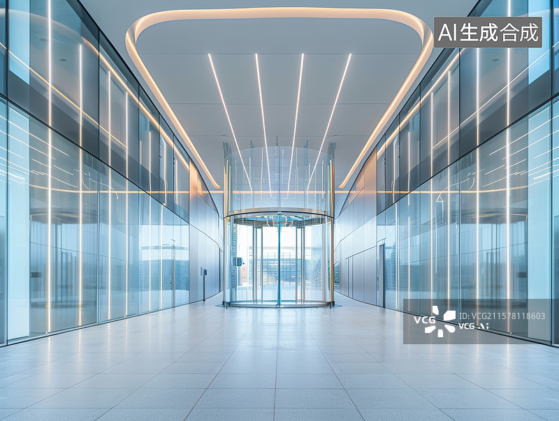 【AI数字艺术】光弧环宇：现代建筑入口的科技美学图片素材