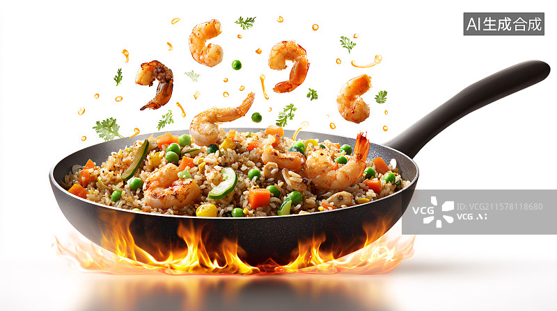 【AI数字艺术】跃动的虾仁炒饭图片素材