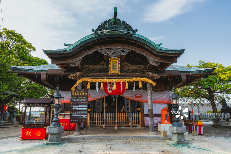 日本福冈西县，福冈市，愛宕公园，鷲尾愛宕神社，日本三大爱宕神社之一，可以望见福冈绝美海岸线的山顶神社图片素材