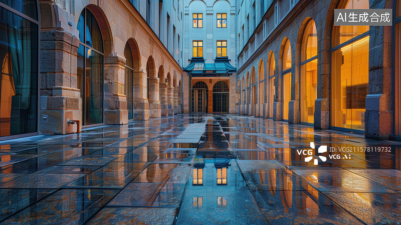 【AI数字艺术】鎏光镜庭：古典回廊的夜影交响图片素材