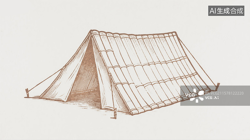 【AI数字艺术】创新帐篷雕刻复古版画插画露营夏日暑假假日图片素材