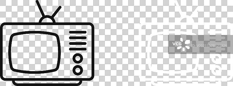 黑白轮廓的复古电视图标集图片素材