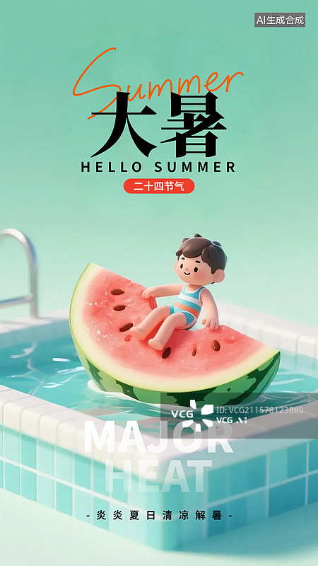 【AI数字艺术】二十四节气大暑竖版海报图片素材