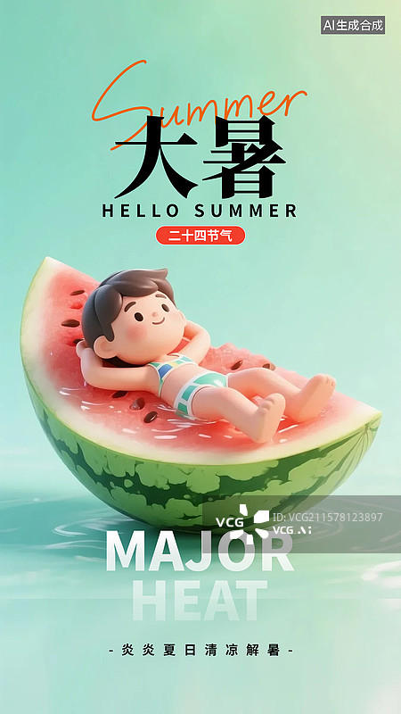 【AI数字艺术】二十四节气大暑竖版海报图片素材