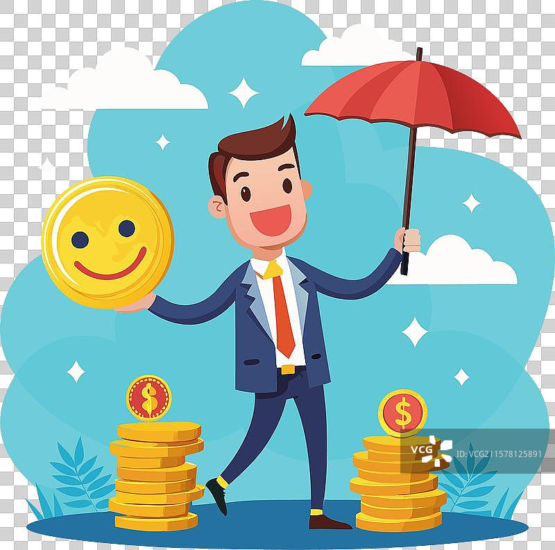 快乐的商人平衡财富与幸福图片素材