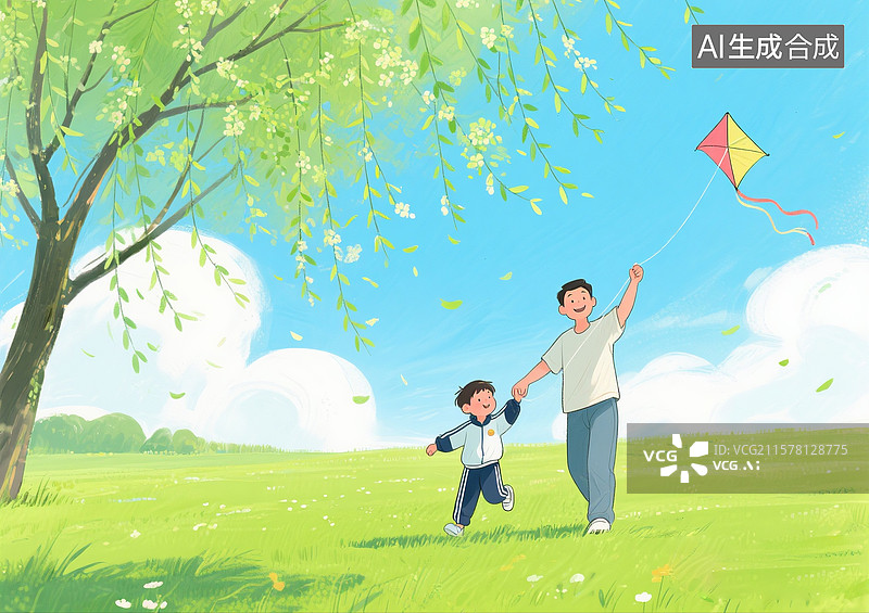 【AI数字艺术】春天放风筝图片素材