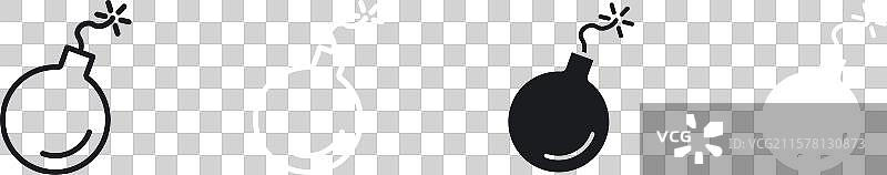 黑白填充的炸弹图标集图片素材