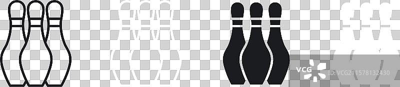 黑白填充的保龄球瓶图标集图片素材
