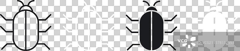 黑白填充的虫子图标集图片素材